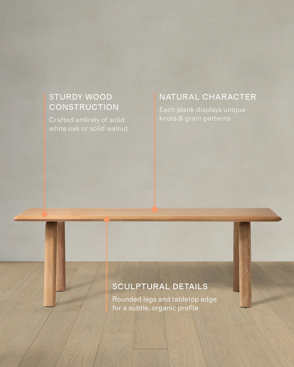 Solid Wood Dining Table with Rounded Legs - One Size / Natural Oak