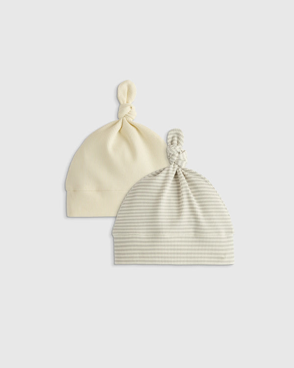 Softest Rib Hat (2-Pack) - 0-6M / Ivory/Grey Stripe