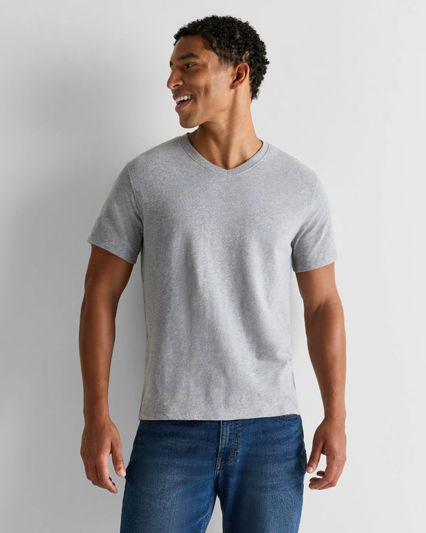 100% Organic Cotton Slub V-Neck Tee - S / Heather Grey