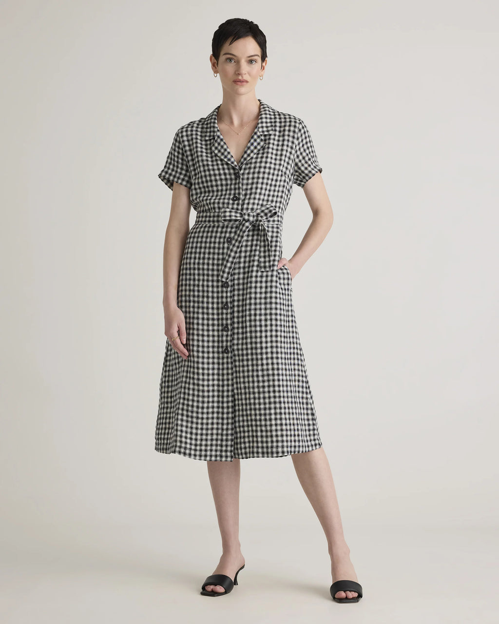 100% European Linen Button Front Dress - XS / Sky Blue Mariner Stripe