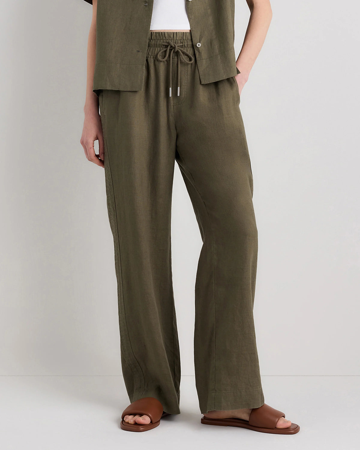100% European Linen Wide Leg Pants - XS / Bayberry Olive Main image