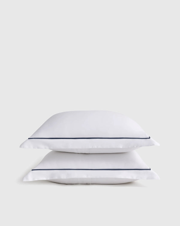 Signature Giza Cotton Sateen Embroidered Sham Set - Standard / White/Dried Sage