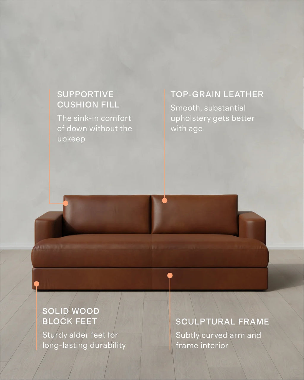 Sierra Curved Arm Sofa in Leather - 7ft / Auburn