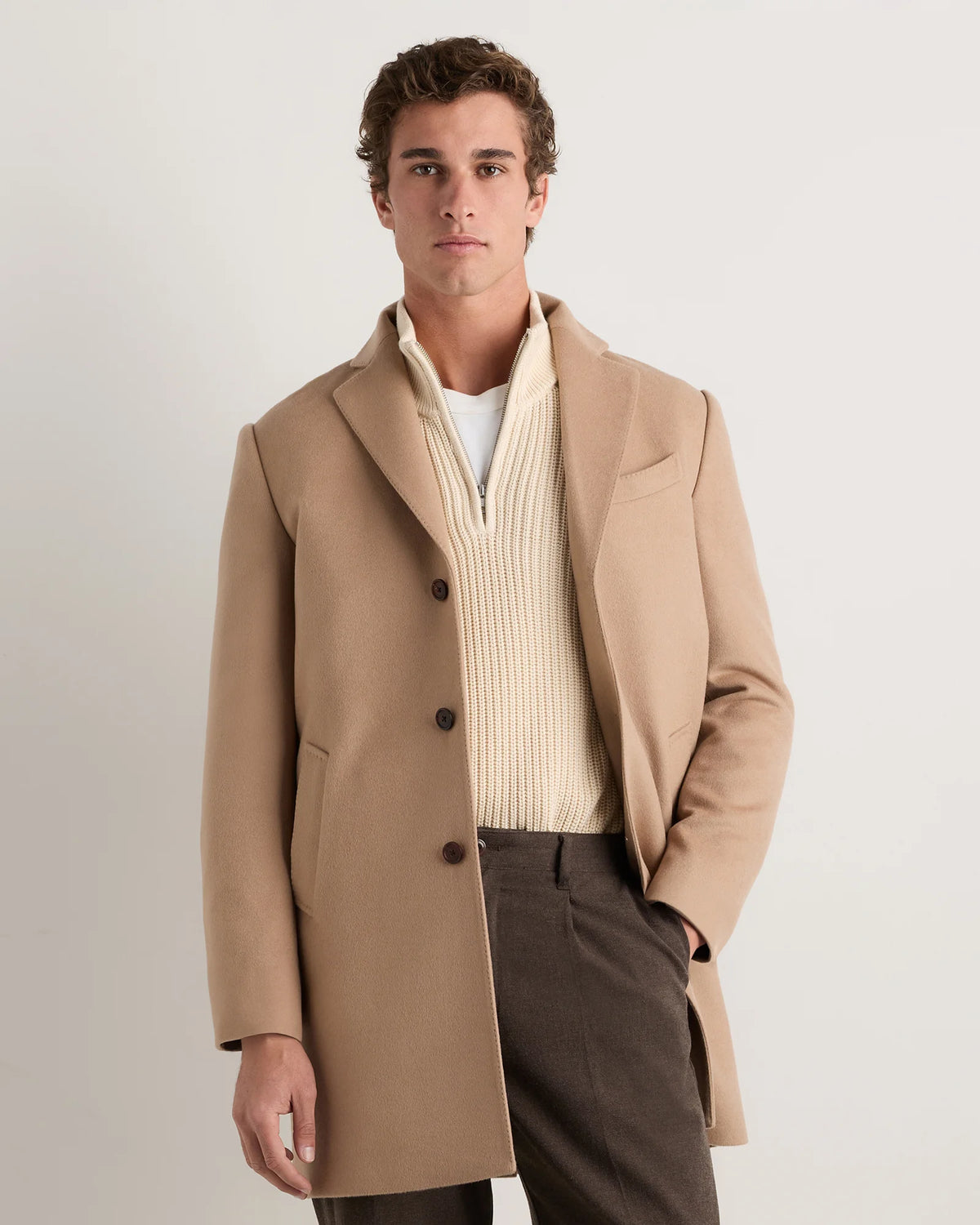 100% Mongolian Cashmere Car Coat - S / Camel Main image