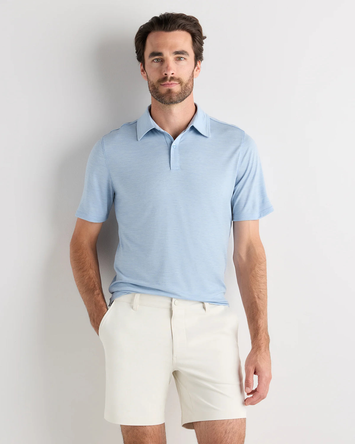 Extra-Fine Australian Merino Polo - XS / Light Blue Heather Main image