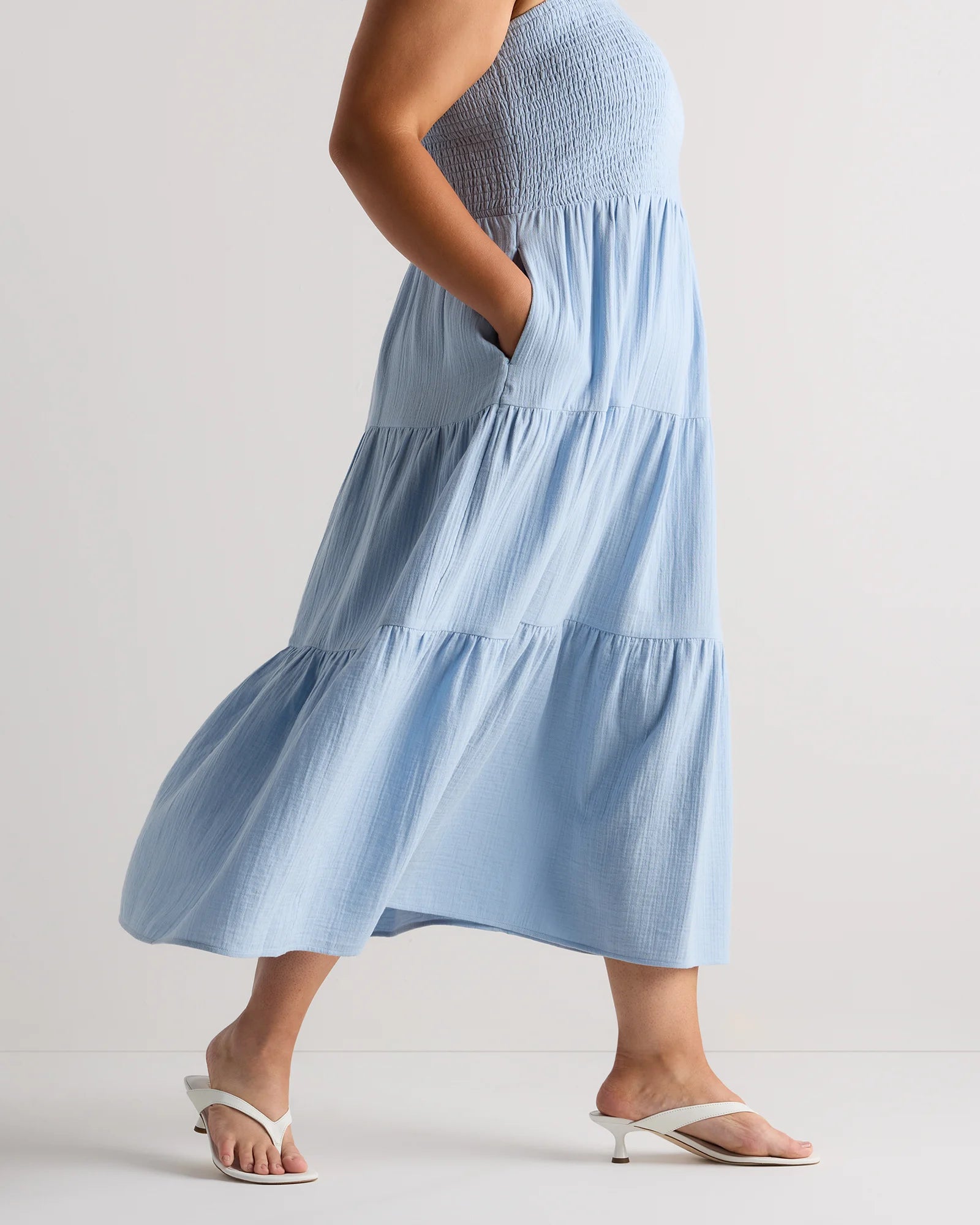 100% Organic Cotton Gauze Smocked Sleeveless Maxi Dress - 1X / Ocean Breeze Secondary image