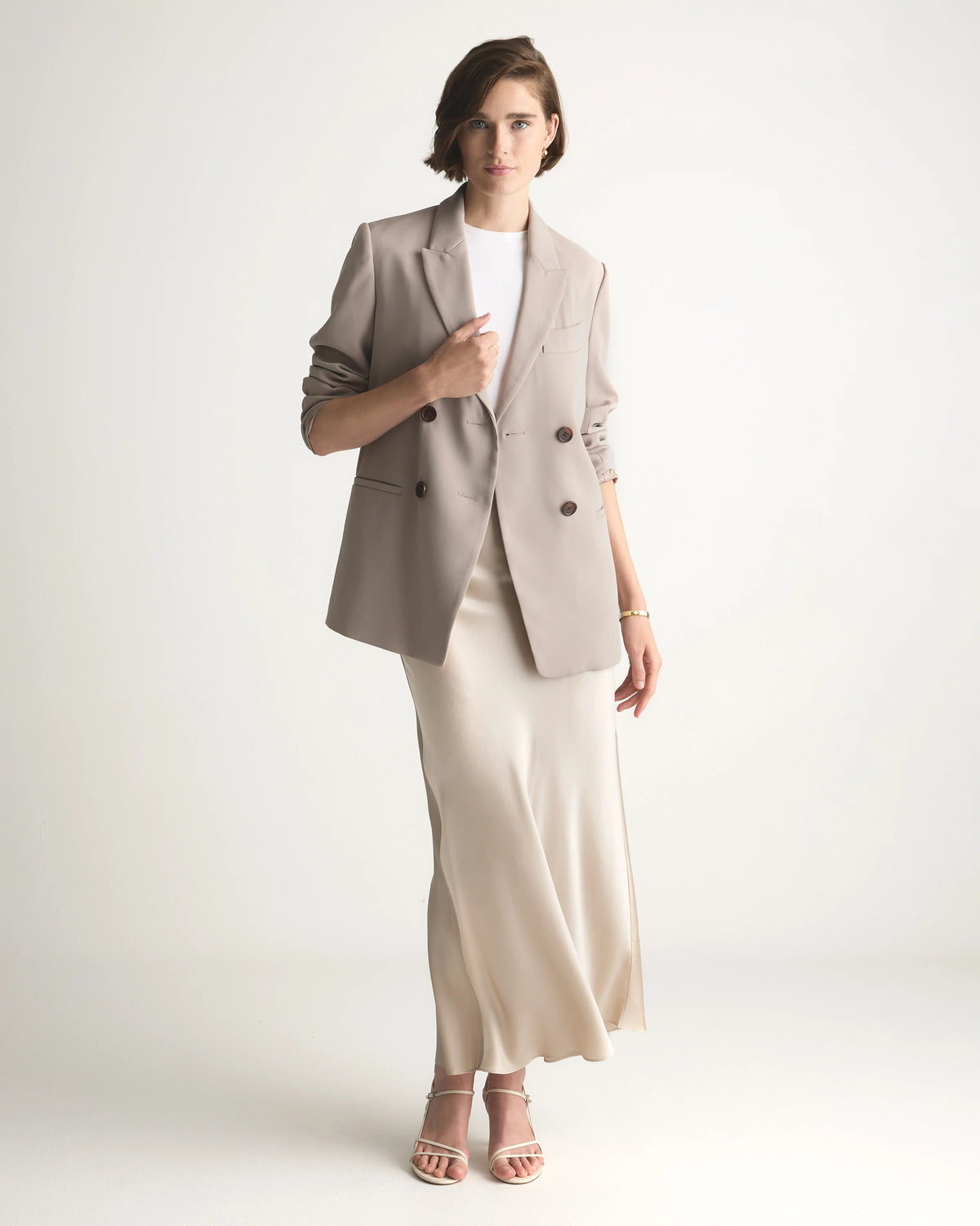 100% Washable Silk Maxi Skirt - XS / Champagne