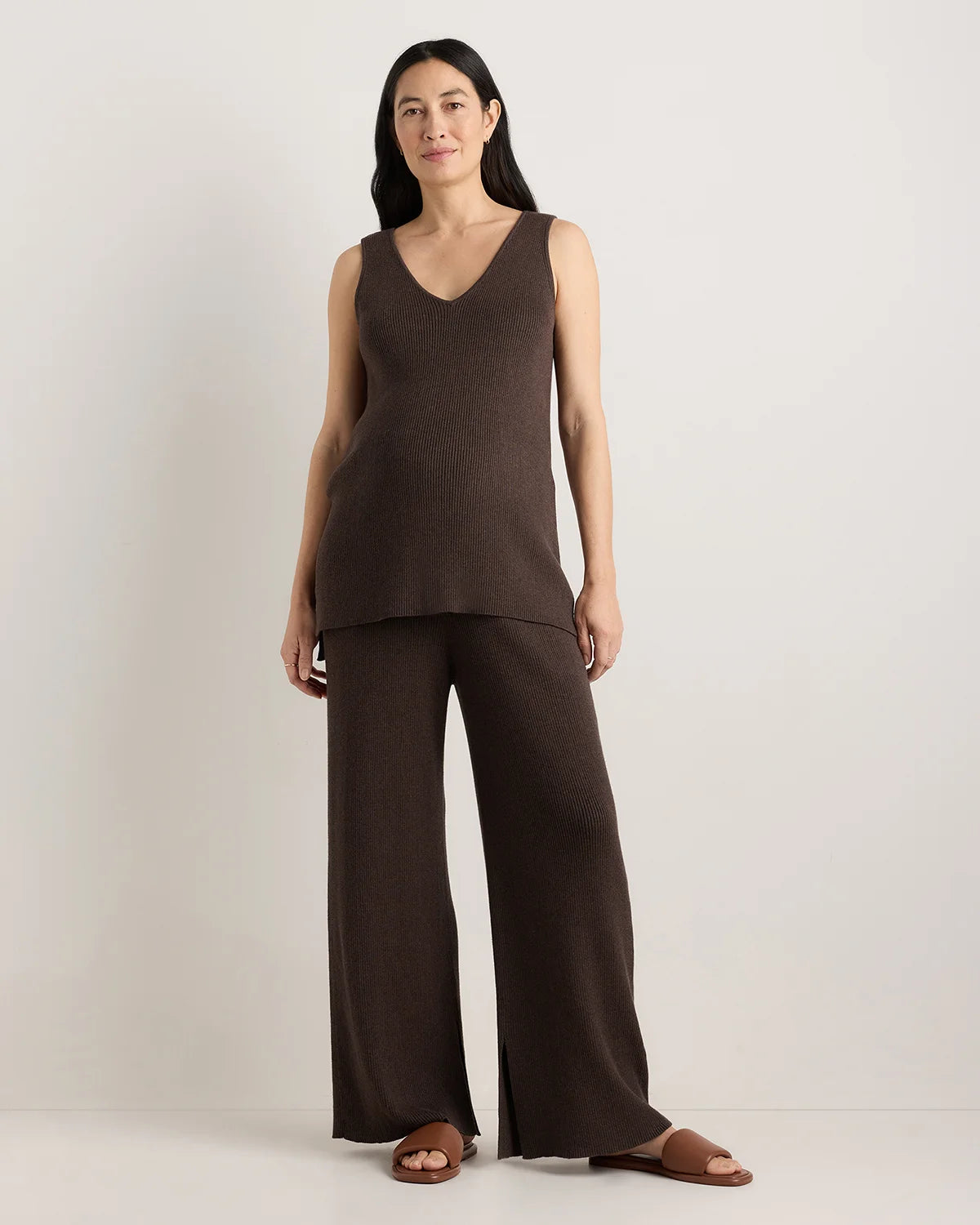 Cotton Cashmere Maternity and Nursing V-Neck Tank - XS / Mocha Heather Secondary image