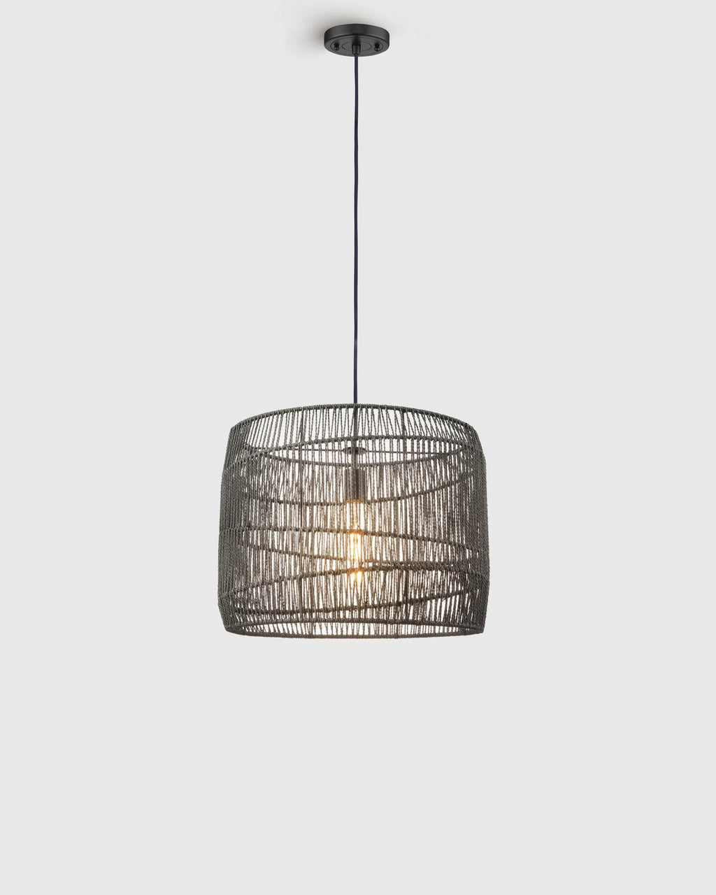 Woven Rope Drum Pendant Light - One Size / Black