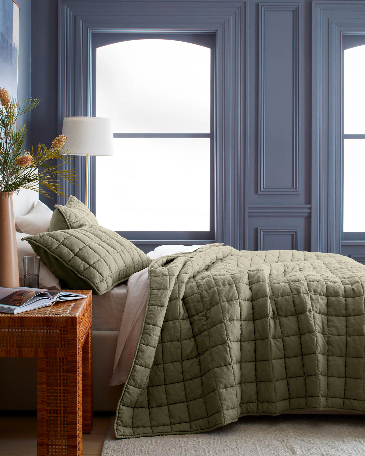 European Linen Box Quilt Set - Twin / Dusty Olive