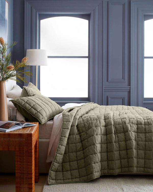 European Linen Box Quilt Set - Twin / Dusty Olive