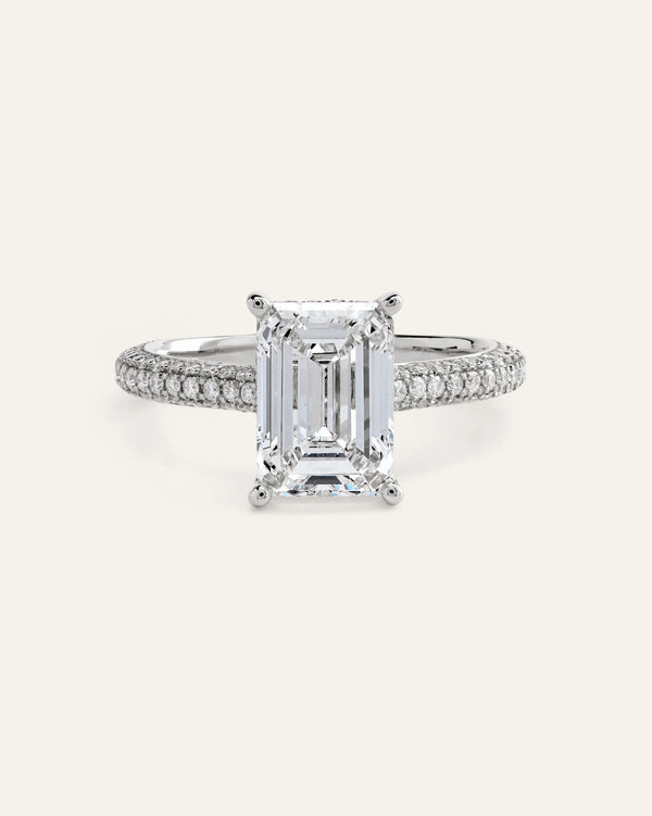 Lab Grown Diamond Emerald Pave Cathedral Engagement Ring - 3ct - 4 / Yellow Gold