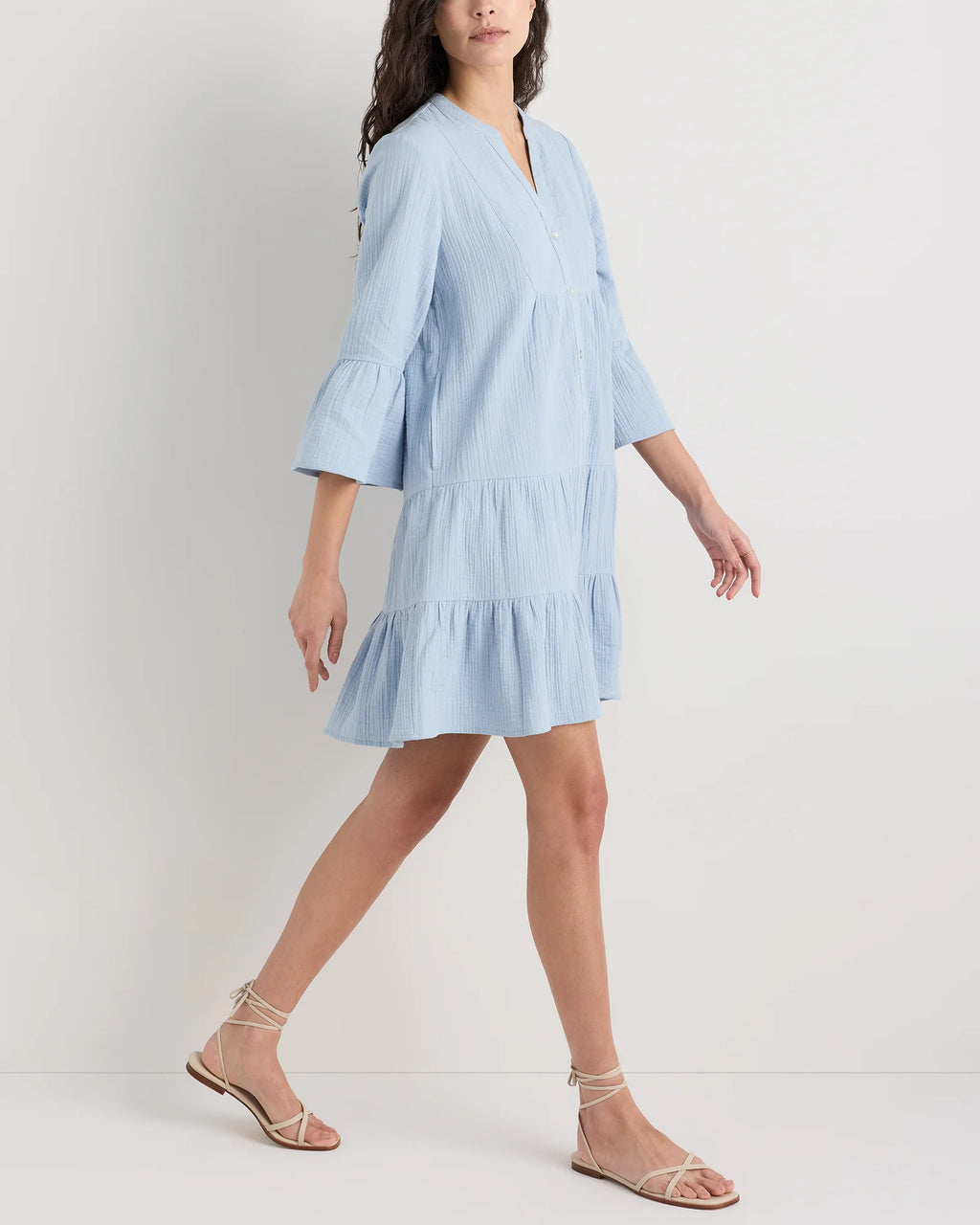 100% Organic Cotton Gauze Long Sleeve Tiered Mini Dress - XS / Amaranth Pink