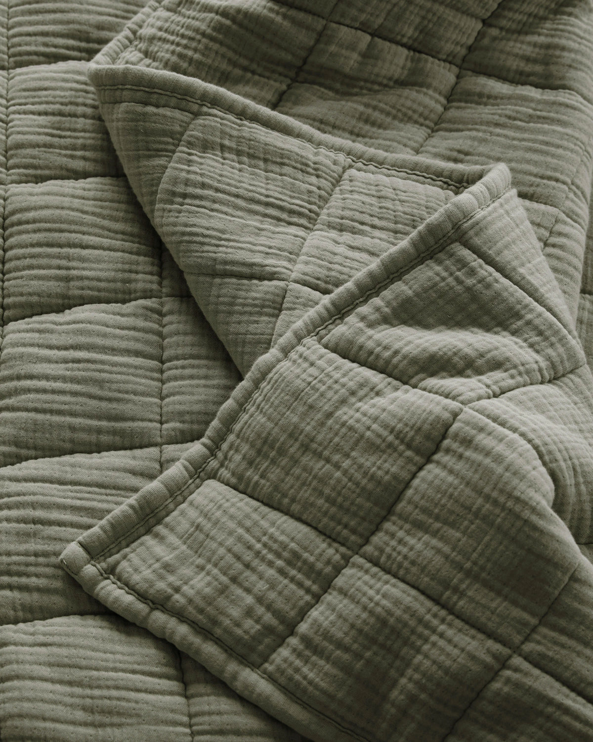 Organic Cotton Gauze Box Quilt Set - Twin / Mineral