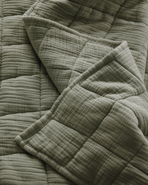 Organic Cotton Gauze Box Quilt Set - Twin / Mineral