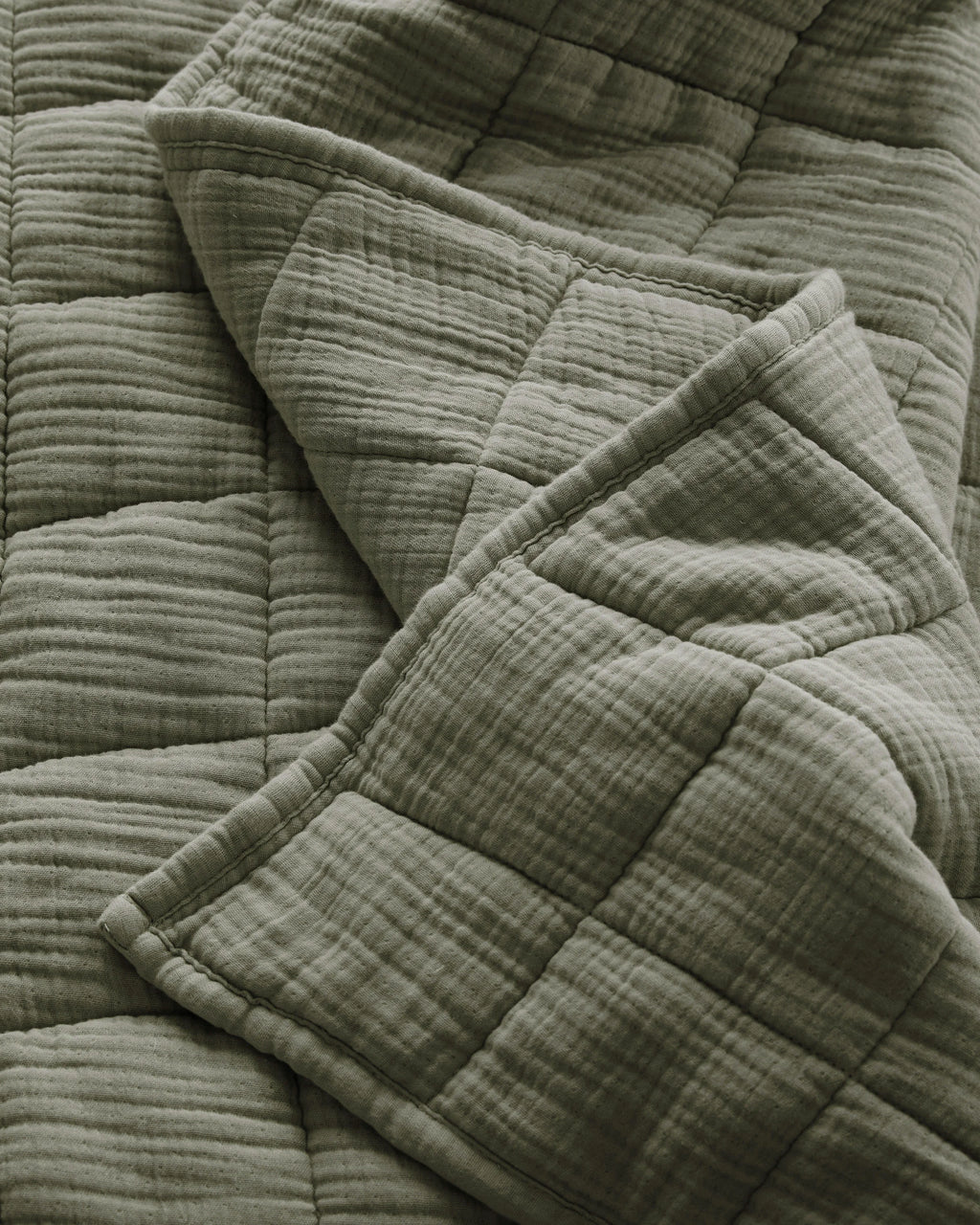 Organic Cotton Gauze Box Quilt - Twin / Mineral