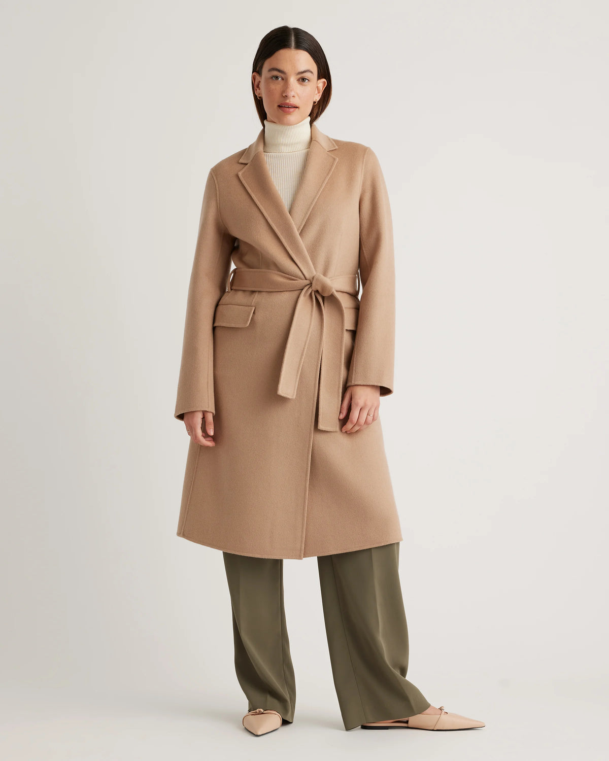100% Mongolian Cashmere Double-Faced Wrap Coat - XS / Camel Main image