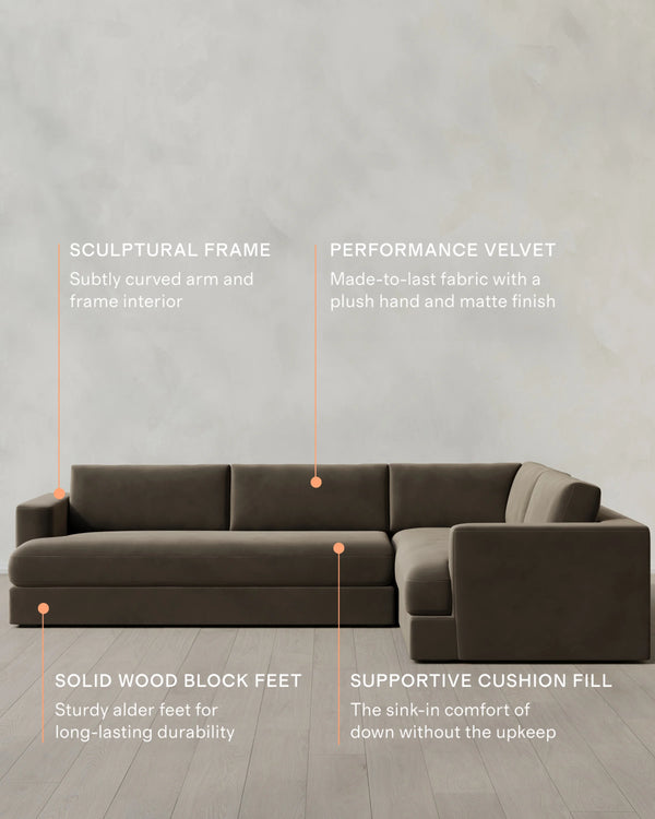 Sierra Curved Arm L Sectional in Performance Velvet - Right Arm / Sable