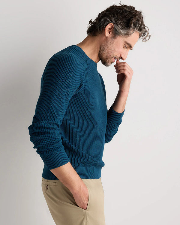 100% Organic Cotton Ribbed Crewneck Sweater - XS / Bahia Blue