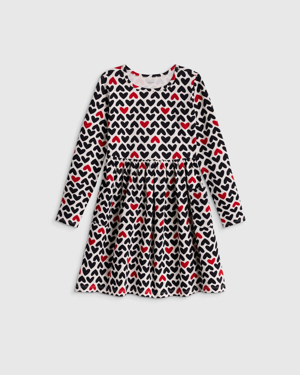 Organic Cotton Long Sleeve Fit and Flare Pocket Dress - 2T / Purple Poppy Garden