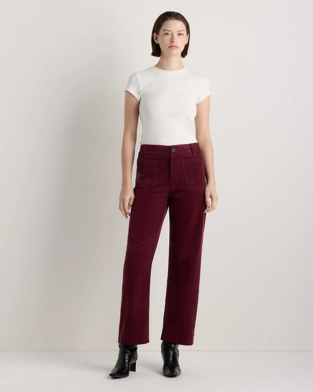 Organic Stretch Corduroy Cropped Wide Leg Pants - 0 / Black