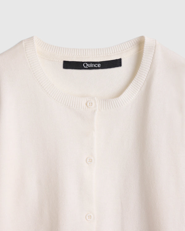 100% Organic Cotton Crewneck Cardigan - 6 / Ivory