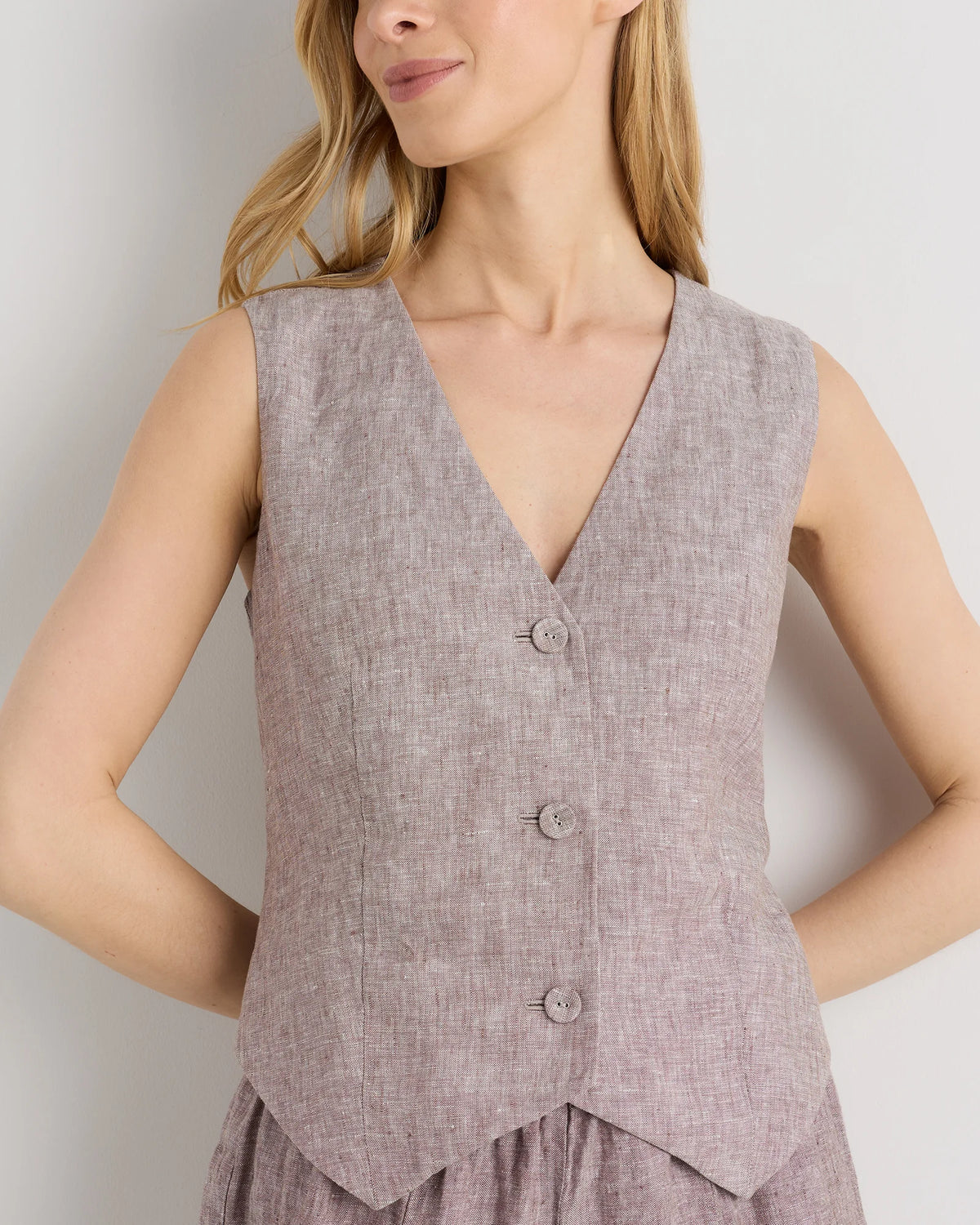 100% European Linen Vest - XS / Blue Pinstripe