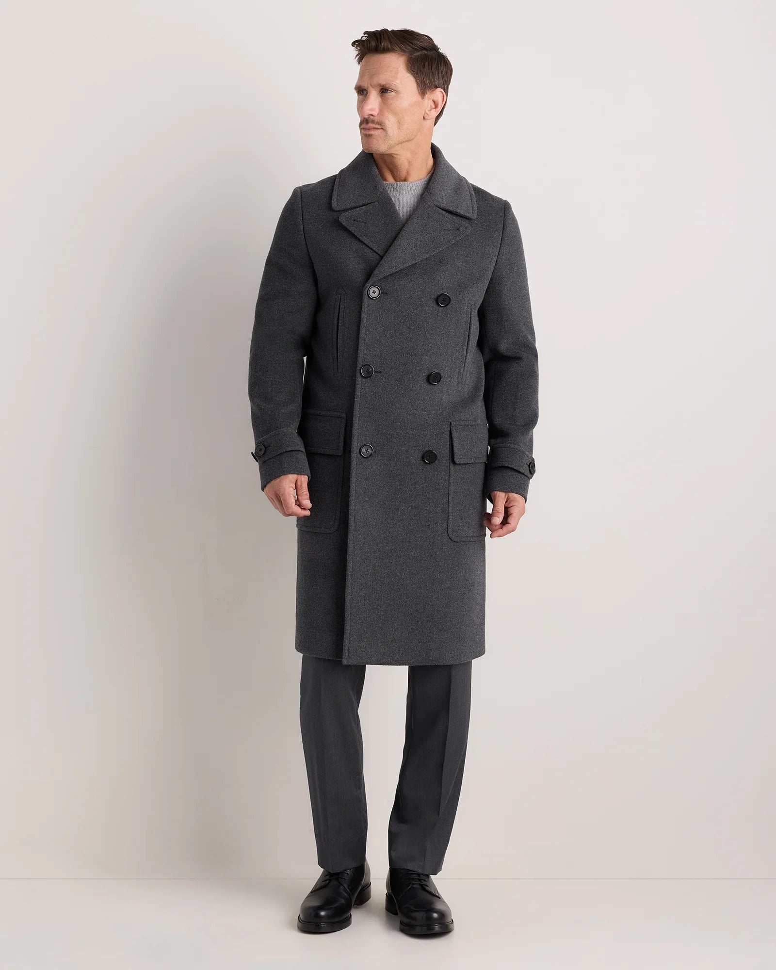 Wool Cashmere Double-Breasted Officer Topcoat - S / Heather Charcoal Secondary image