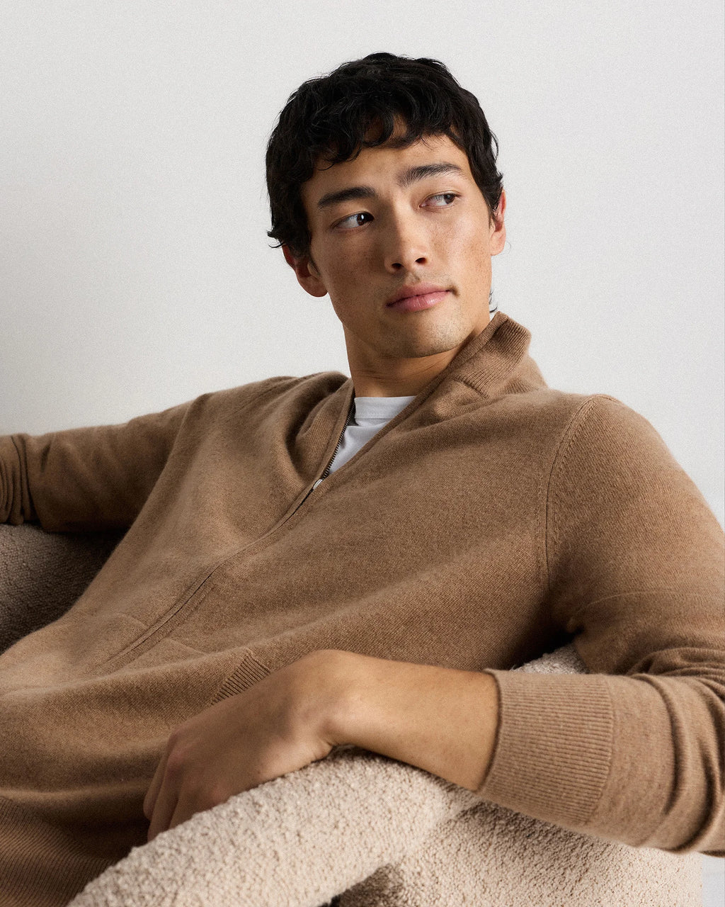 Mongolian Cashmere Full Zip Sweater - S / Teak