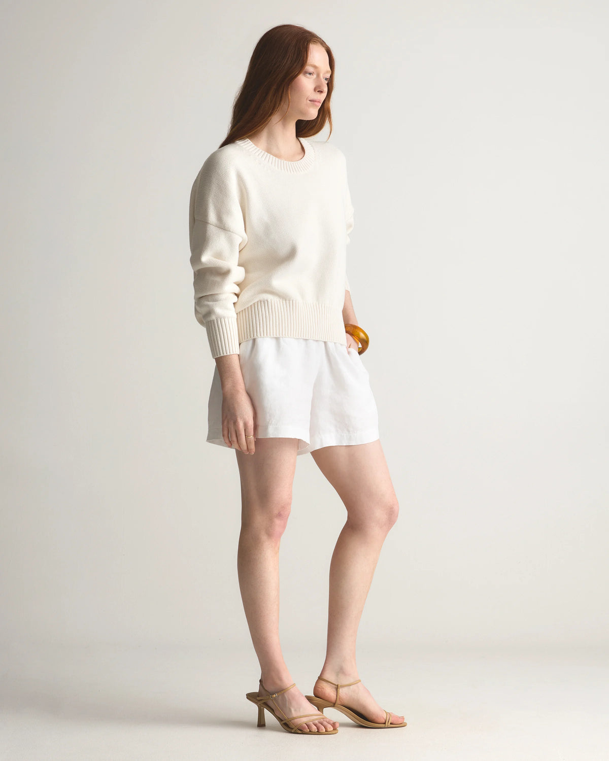 100% Organic Cotton Boyfriend Crew Sweater - XS / Speckled Beige