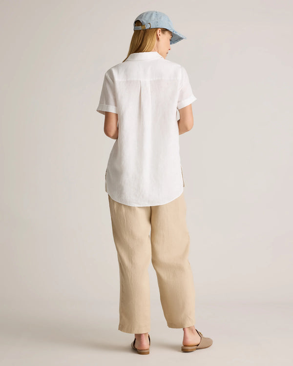 100% European Linen Maternity Camp Shirt - XS / Blue Pinstripe
