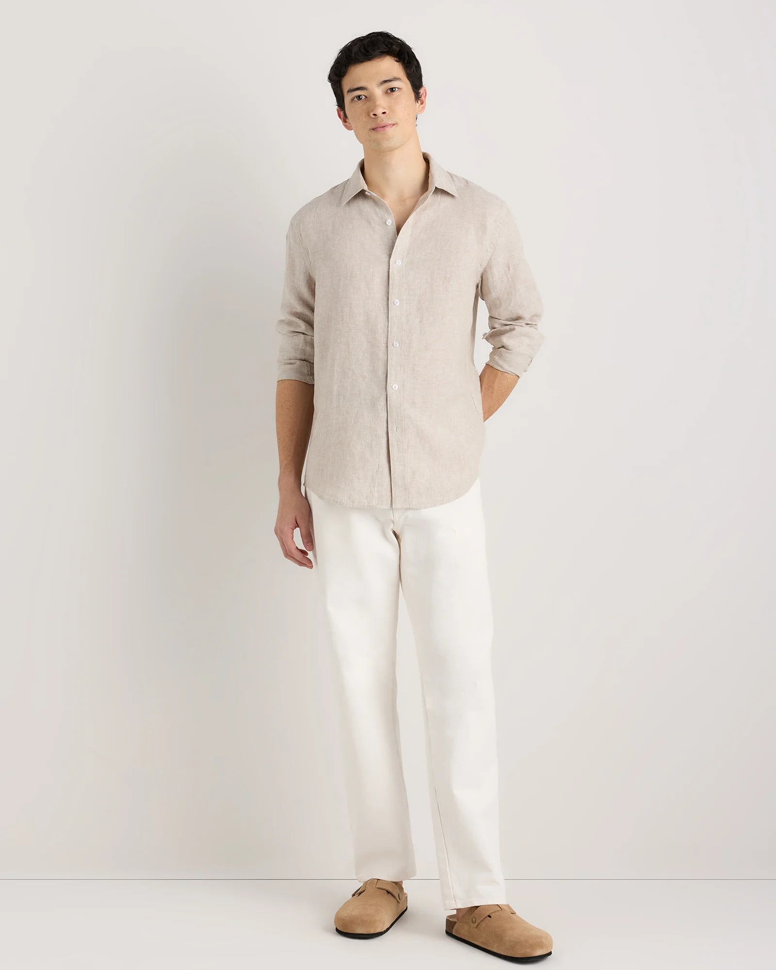 100% European Linen Relaxed Long Sleeve Shirt - XS / Flax Secondary image