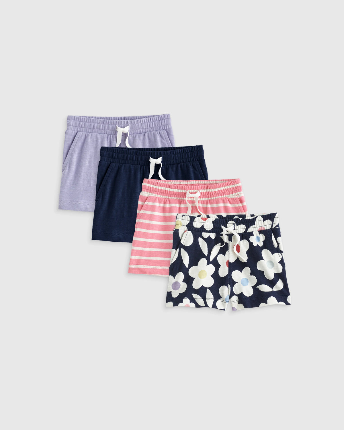 100% Organic Cotton Slub Field Short 4-Pack - 3-6M / Geo Daisy/Pink Stripe Main image