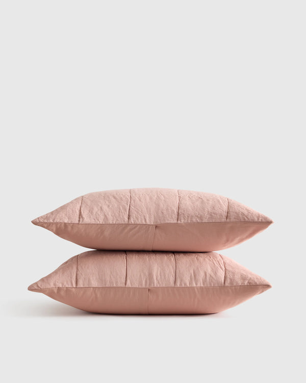 Lightweight European Linen Box Quilted Sham Set - Standard / Dusty Mauve