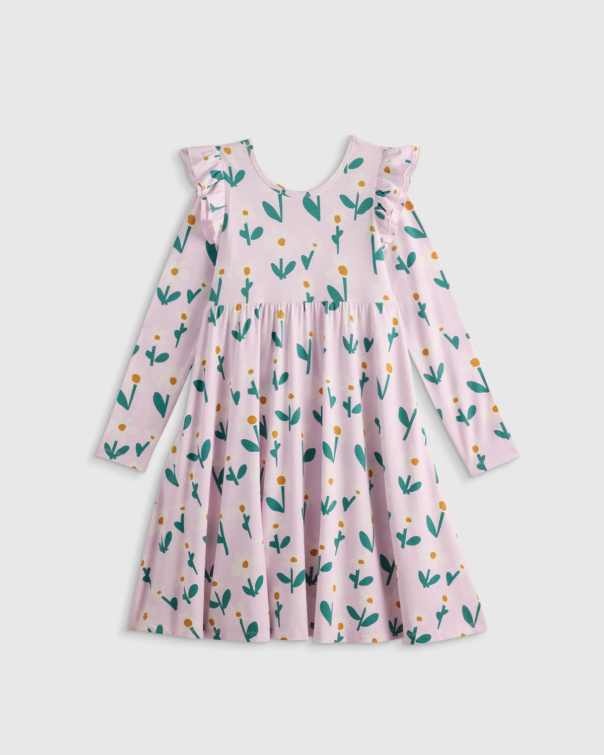 Bamboo Long Sleeve Flutter Twirl Dress - 6 / Navy Blossoms Main image