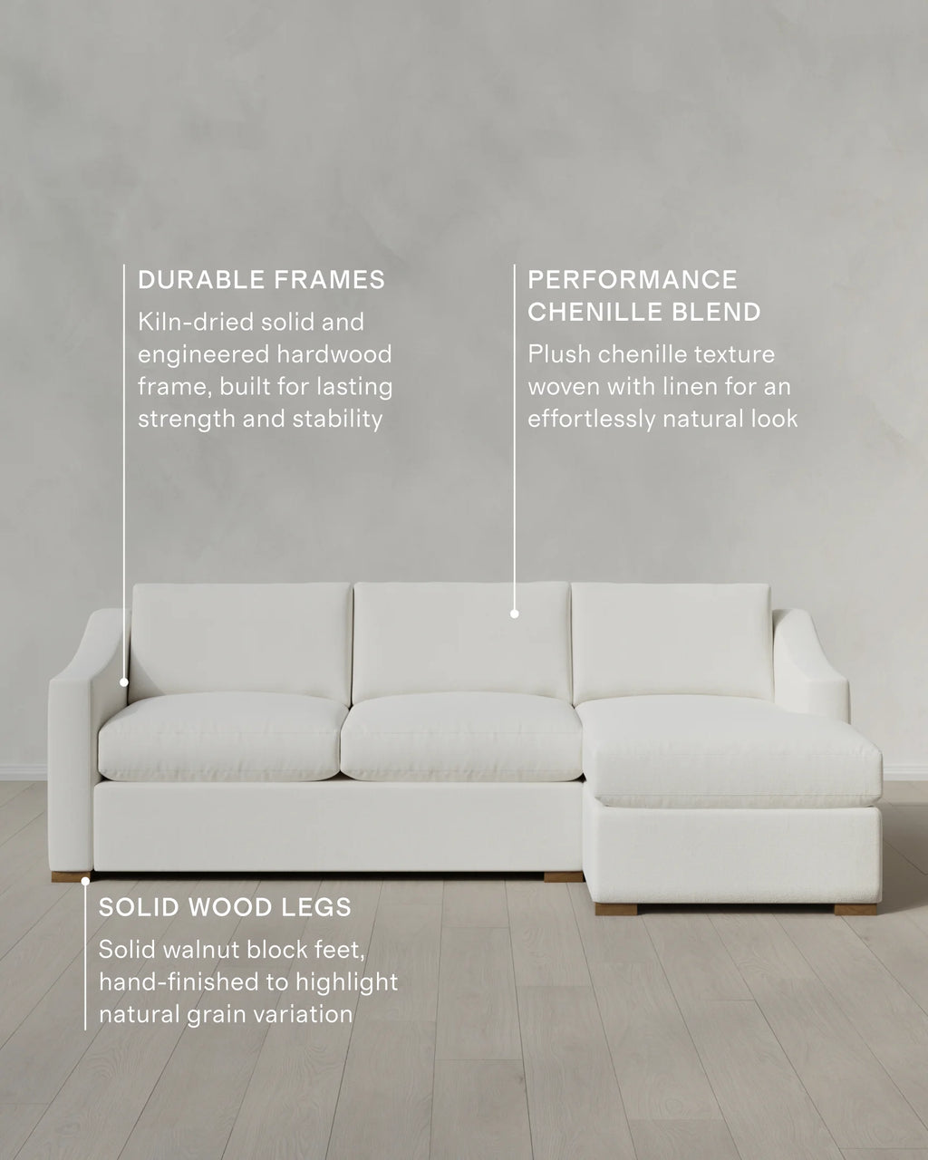 Hollis Slope Arm Chaise Sectional in Performance Chenille Linen Blend - 104" Right Arm / Snow