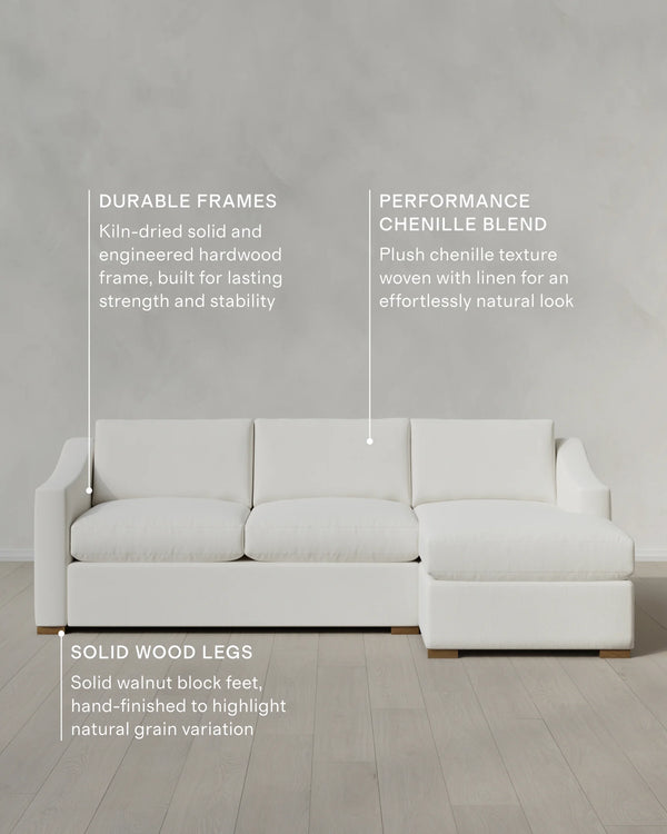 Hollis Slope Arm Chaise Sectional in Performance Chenille Linen Blend - 104" Right Arm / Snow