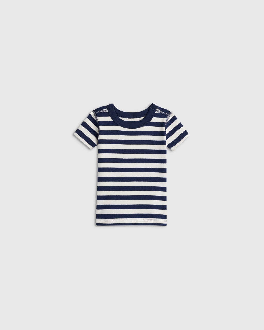 100% Organic Cotton Short Sleeve and Shorts Pajama Set - 12-18M / Navy Stripe