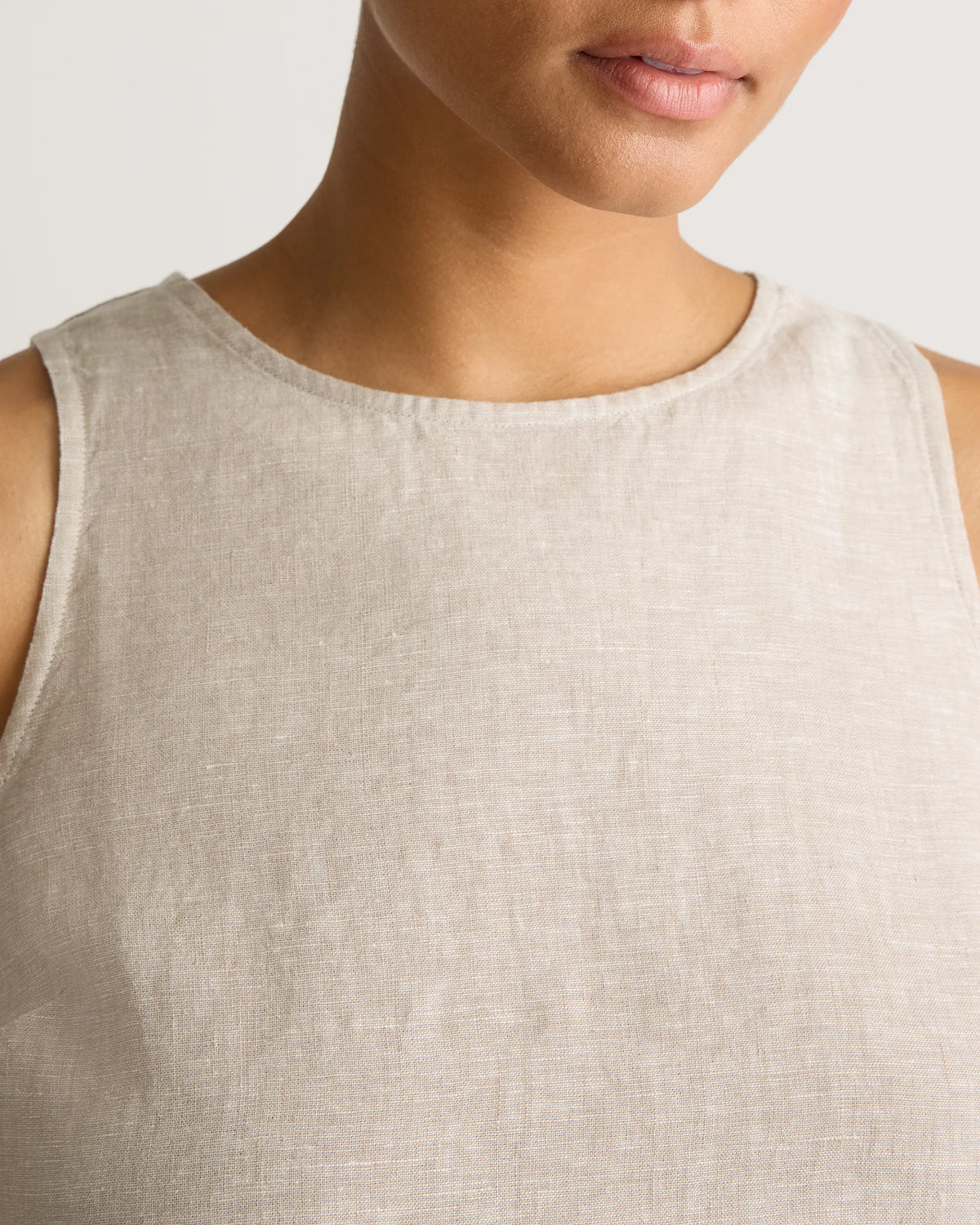 100% European Linen Cropped Tank - XS / Taupe Brown Gingham