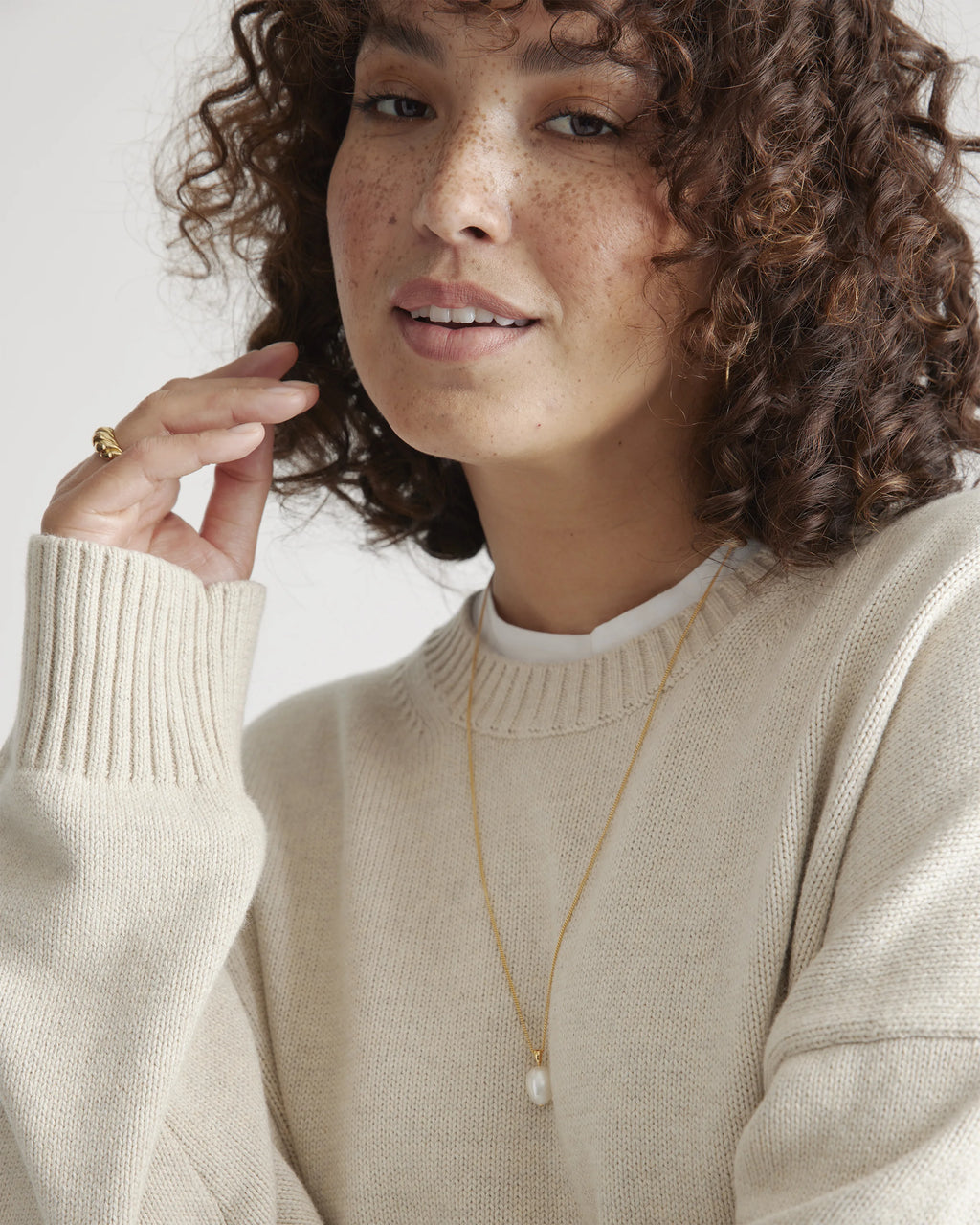 100% Organic Cotton Boyfriend Crew Sweater - XS / Speckled Beige