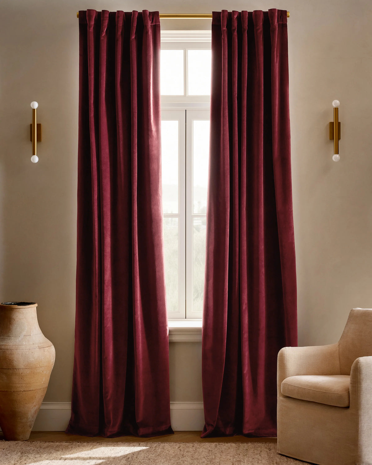 Cotton Velvet Curtain - Single Panel - 48x84 / Ivory