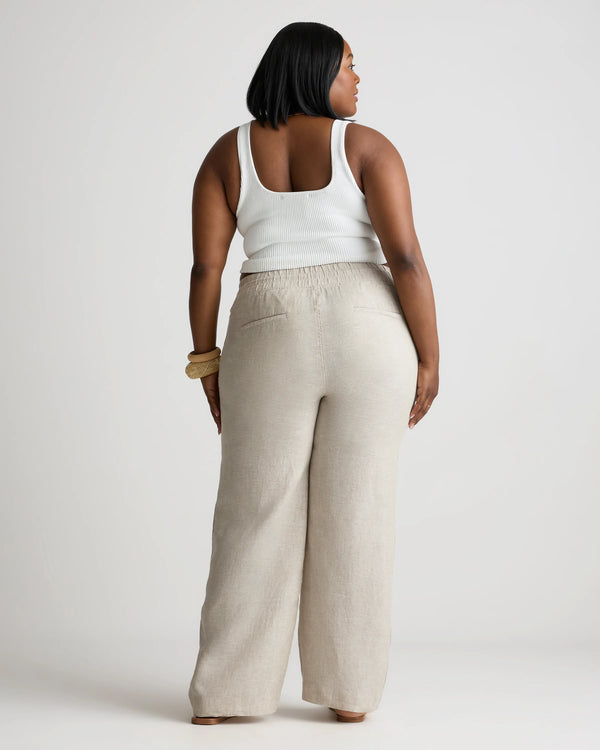 100% European Linen Wide Leg Pants - 1X / Black