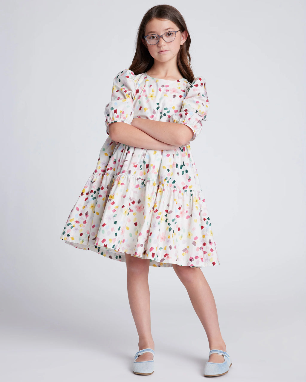 100% Cotton Poplin Puff Sleeve Dress - 12 / Confetti Dot