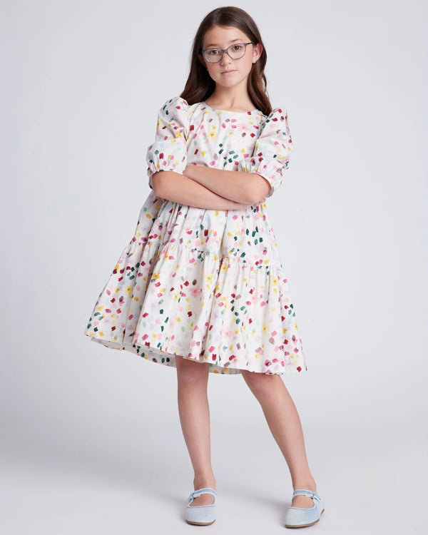 100% Cotton Poplin Puff Sleeve Dress - 12 / Confetti Dot