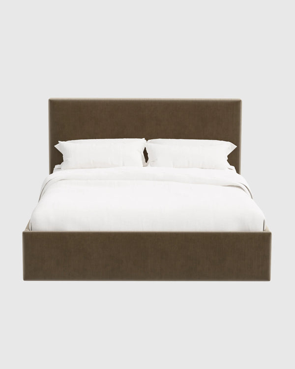 Square Bed in Performance Velvet - Full / Chocolate