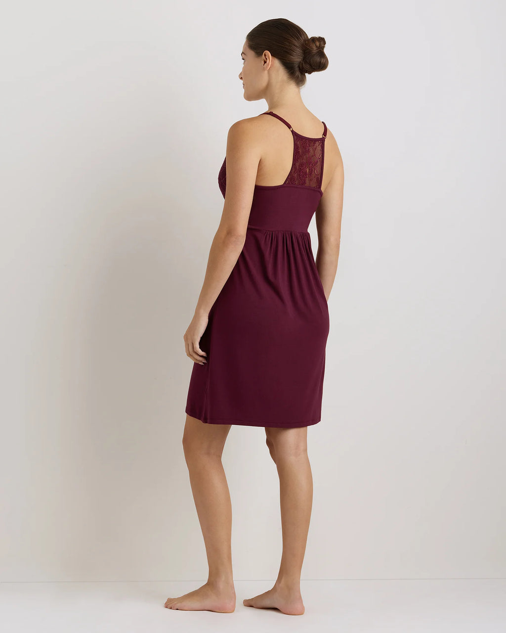 Bamboo Jersey Lace Detail Maternity & Nursing Nightgown - XS / Wine Tasting Red