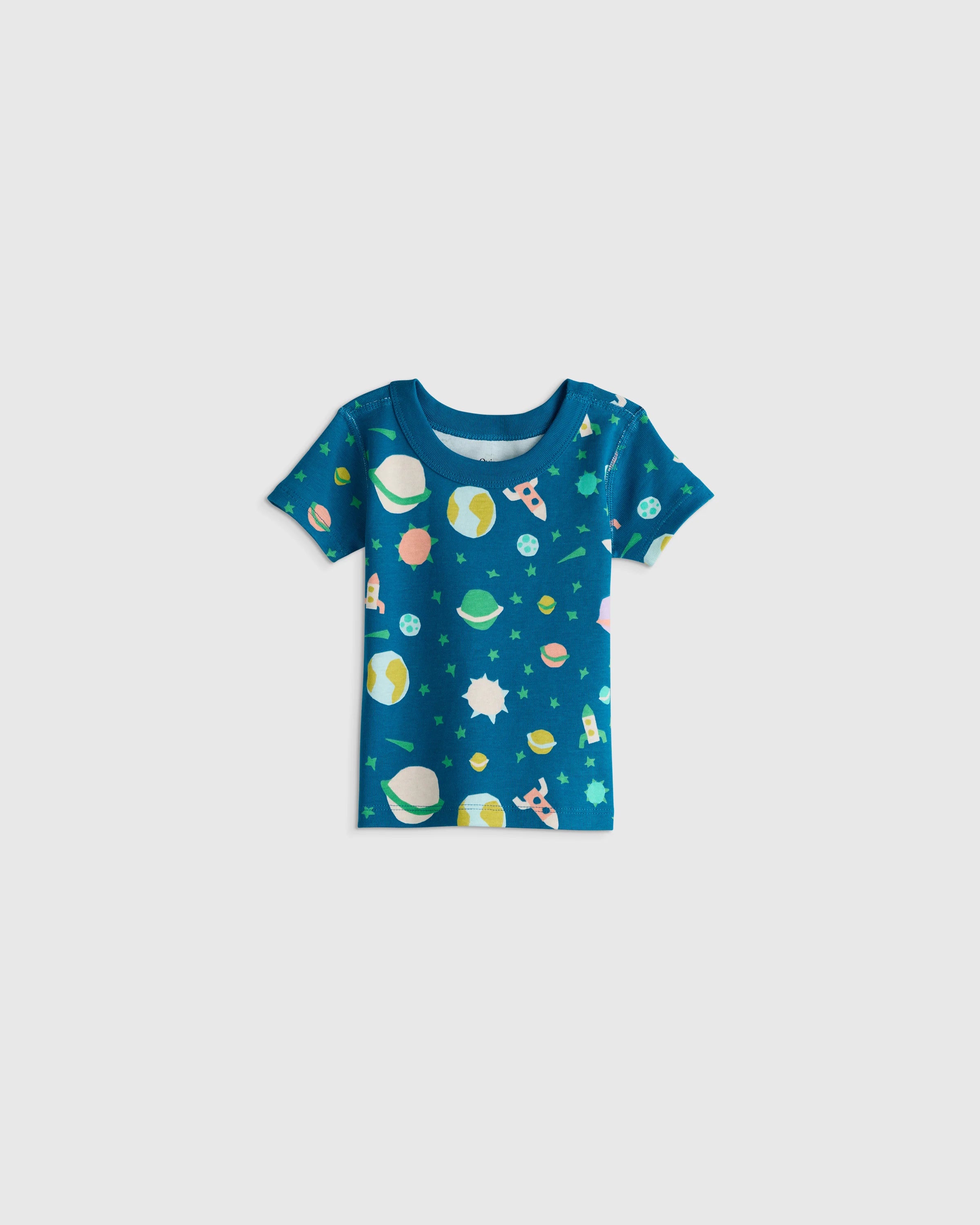 100% Organic Cotton Short Sleeve and Pant Pajama Set - 12-18M / Planets Secondary image
