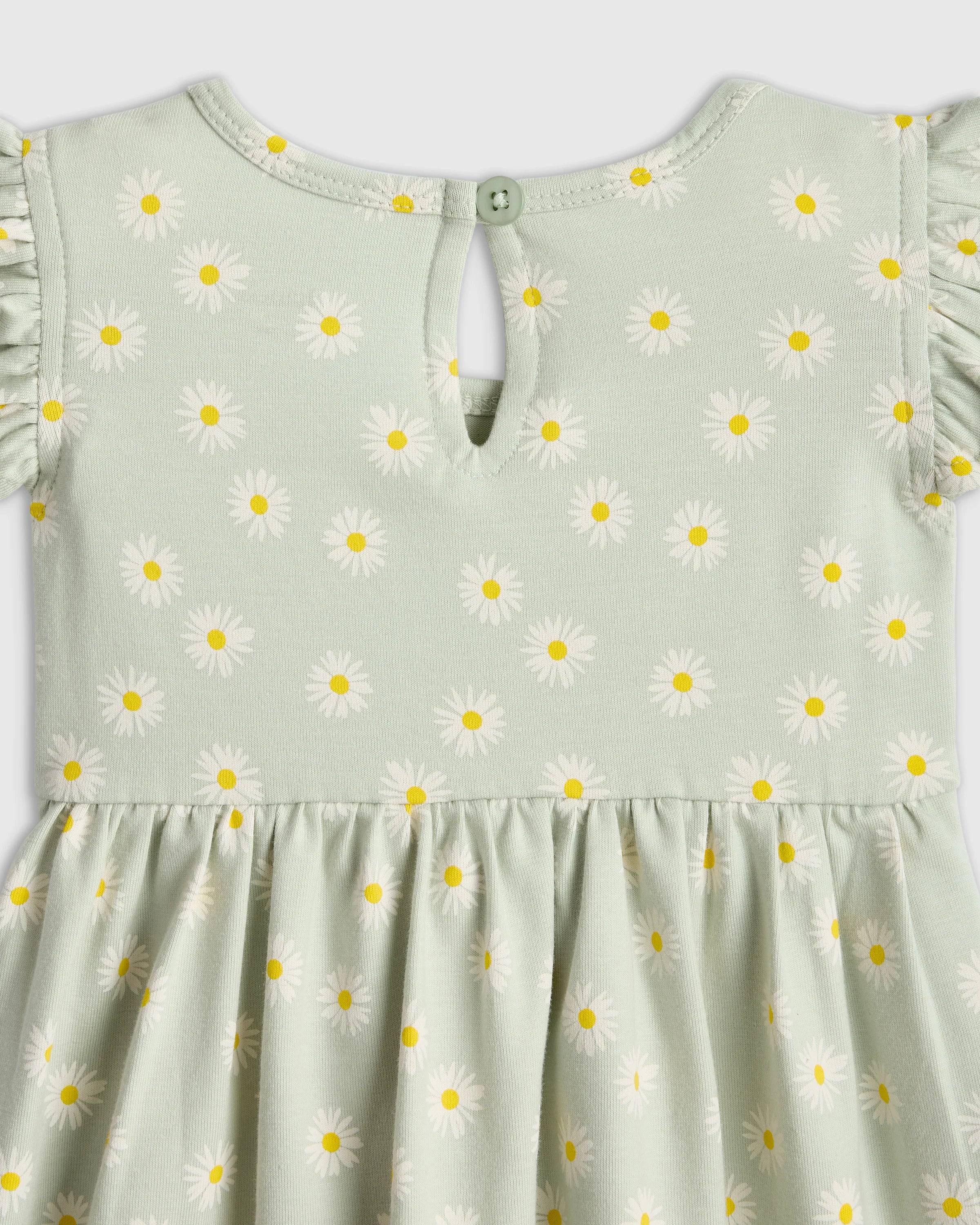 Organic Cotton Sleeveless Ruffle Dress - 6 / Aqua Daisy Secondary image