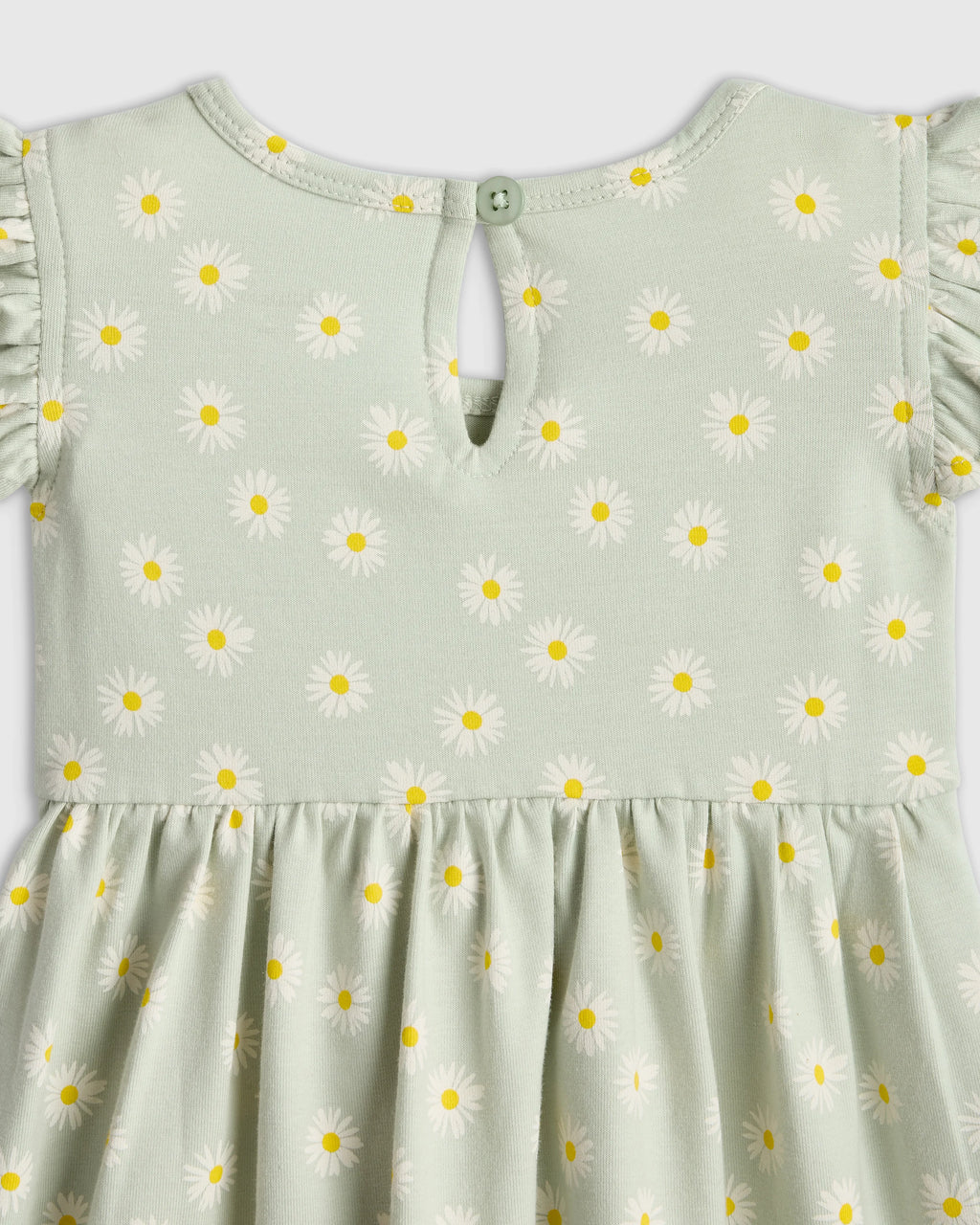 Organic Cotton Sleeveless Ruffle Dress - 3-6M / Aqua Daisy