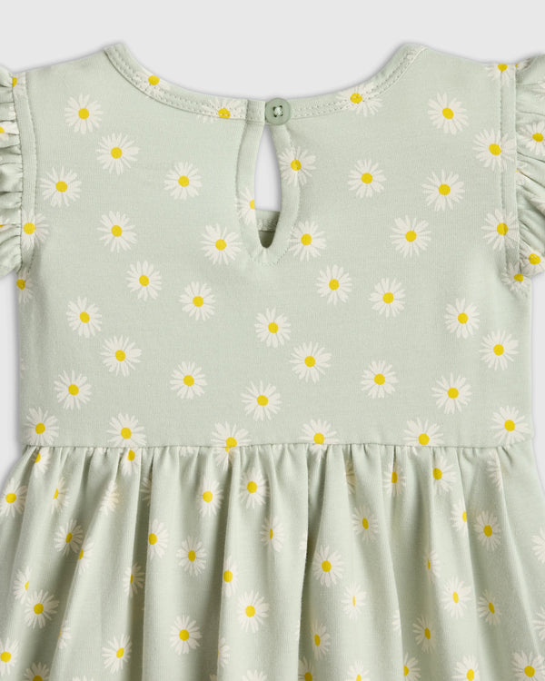 Organic Cotton Sleeveless Ruffle Dress - 3-6M / Aqua Daisy